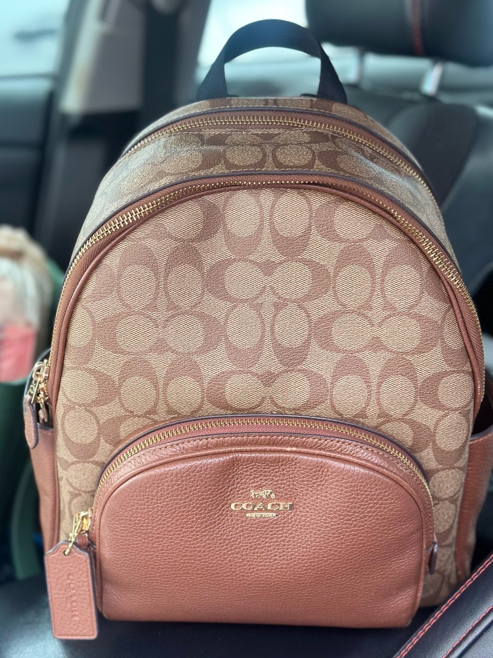 Coach Signature Canvas And Leather Brown Backpack